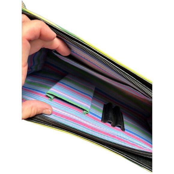 Colorful Striped Handbag With Black Handles & Zip Closure - Picture 3 of 9